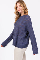 Navy Diamond Open Knit Top