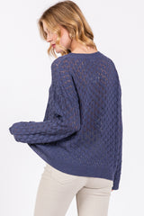 Navy Diamond Open Knit Top