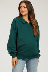 Hunter Green Collared Pullover Maternity Sweatshirt