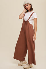 Mocha Ribbed Drawstring Wide Leg Jumpsuit