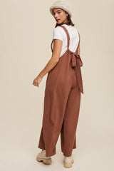 Mocha Ribbed Drawstring Wide Leg Jumpsuit