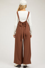 Mocha Ribbed Drawstring Wide Leg Maternity Jumpsuit