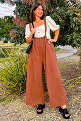 Mocha Ribbed Drawstring Wide Leg Maternity Jumpsuit