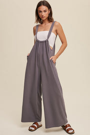 Navy Ribbed Drawstring Wide Leg Jumpsuit