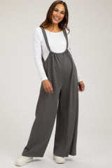 Grey Ribbed Drawstring Wide Leg Maternity Jumpsuit