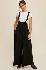 Black Ribbed Drawstring Wide Leg Maternity Jumpsuit