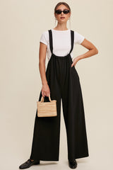 Black Ribbed Drawstring Wide Leg Jumpsuit