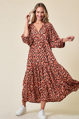 Rust Printed Long Sleeve Tiered Maternity Dress