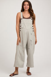 Grey Side Button Distressed Maternity Overalls