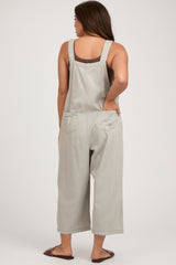 Grey Side Button Distressed Maternity Overalls