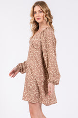 Mocha Floral V-Neck Long Sleeve Dress