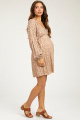 Mocha Floral V-Neck Long Sleeve Maternity Dress