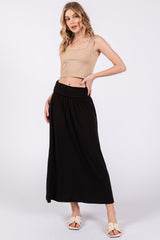 Black Fold-Over Maternity Maxi Skirt