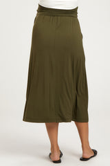 Olive Fold-Over Maternity Maxi Skirt