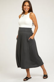 Charcoal Fold-Over Maternity Maxi Skirt