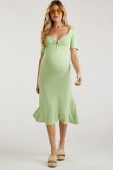 Kiwi Lime U Notched Maternity Midi Dress