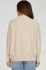 Beige Soft Knit Mock Neck Maternity Sweater