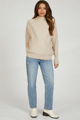 Beige Soft Knit Mock Neck Maternity Sweater