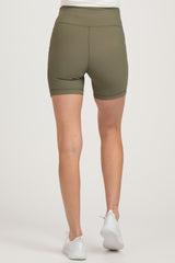 Olive Ribbed Crisscross Maternity Biker Shorts