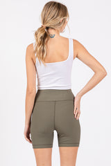 Olive Ribbed Crisscross Biker Shorts