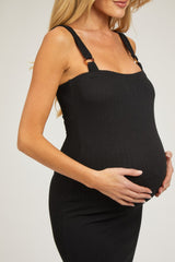 Black Ring Accent Strap Maternity Midi Dress