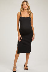 Black Ring Accent Strap Maternity Midi Dress