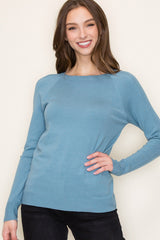 Blue Knit Long Sleeve Top