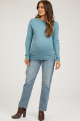 Blue Knit Long Sleeve Maternity Top