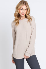 Taupe Ribbed Maternity Long Sleeve Top