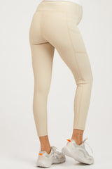 Beige Ribbed Maternity Active Leggings