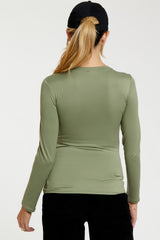 Light Olive Knit Long Sleeve Round Hem Maternity Top