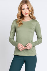 Light Olive Knit Long Sleeve Round Hem Maternity Top