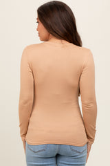 Camel Knit Long Sleeve Round Hem Maternity Top