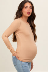 Camel Knit Long Sleeve Round Hem Maternity Top