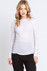 Ivory Knit Long Sleeve Round Hem Top