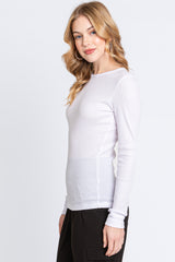 Ivory Knit Long Sleeve Round Hem Top