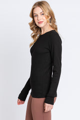 Black Knit Long Sleeve Round Hem Top