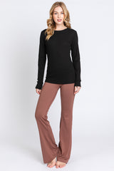 Black Knit Long Sleeve Round Hem Top