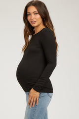 Black Knit Long Sleeve Round Hem Maternity Top