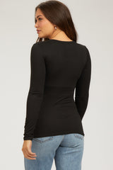 Black Knit Long Sleeve Round Hem Maternity Top