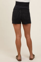 Black Cut Hem Maternity Denim Shorts