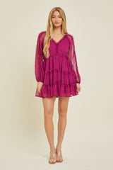 Orchid V-Neck Long Sleeve Mini Dress