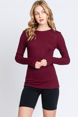 Burgundy Waffle Knit Basic Long Sleeve Maternity Top