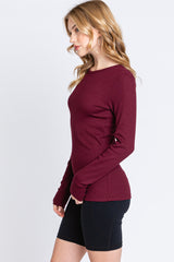 Burgundy Waffle Knit Basic Long Sleeve Top