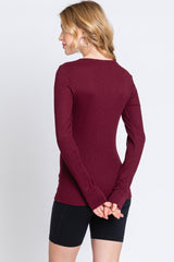 Burgundy Waffle Knit Basic Long Sleeve Top