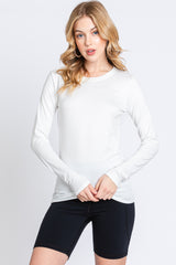 White Waffle Knit Basic Long Sleeve Top