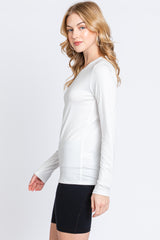 White Waffle Knit Basic Long Sleeve Top