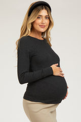 Charcoal Waffle Knit Basic Long Sleeve Maternity Top