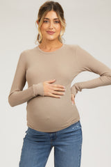 Taupe Waffle Knit Basic Long Sleeve Maternity Top