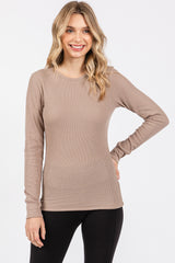 Taupe Waffle Knit Basic Long Sleeve Maternity Top